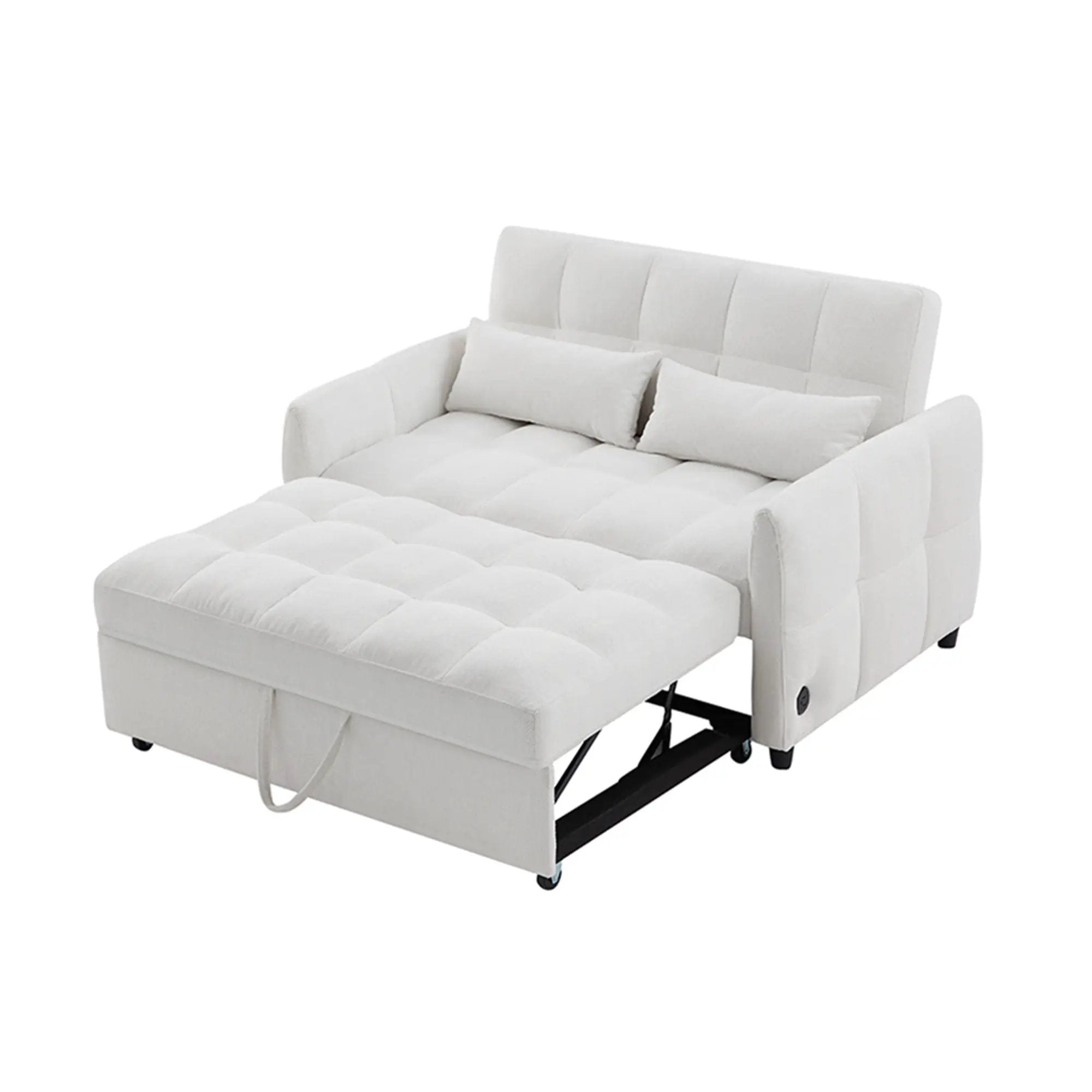 Loveseat Sofa Pull-Out Bed With Adjustable Backrest, 3 USB Ports And 2 Lumbar Pillows For Living Room by HouseOfZazla