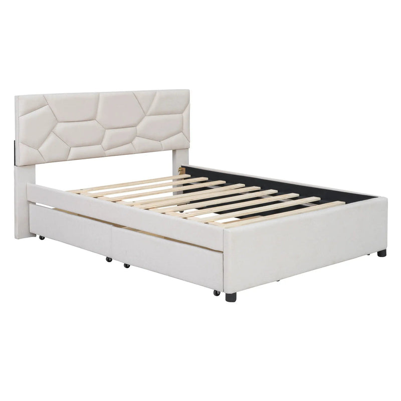 Upholstered Platform Bed With Brick Pattern Headboard And Twin Long Size Trundle by Unique Piece Furniture