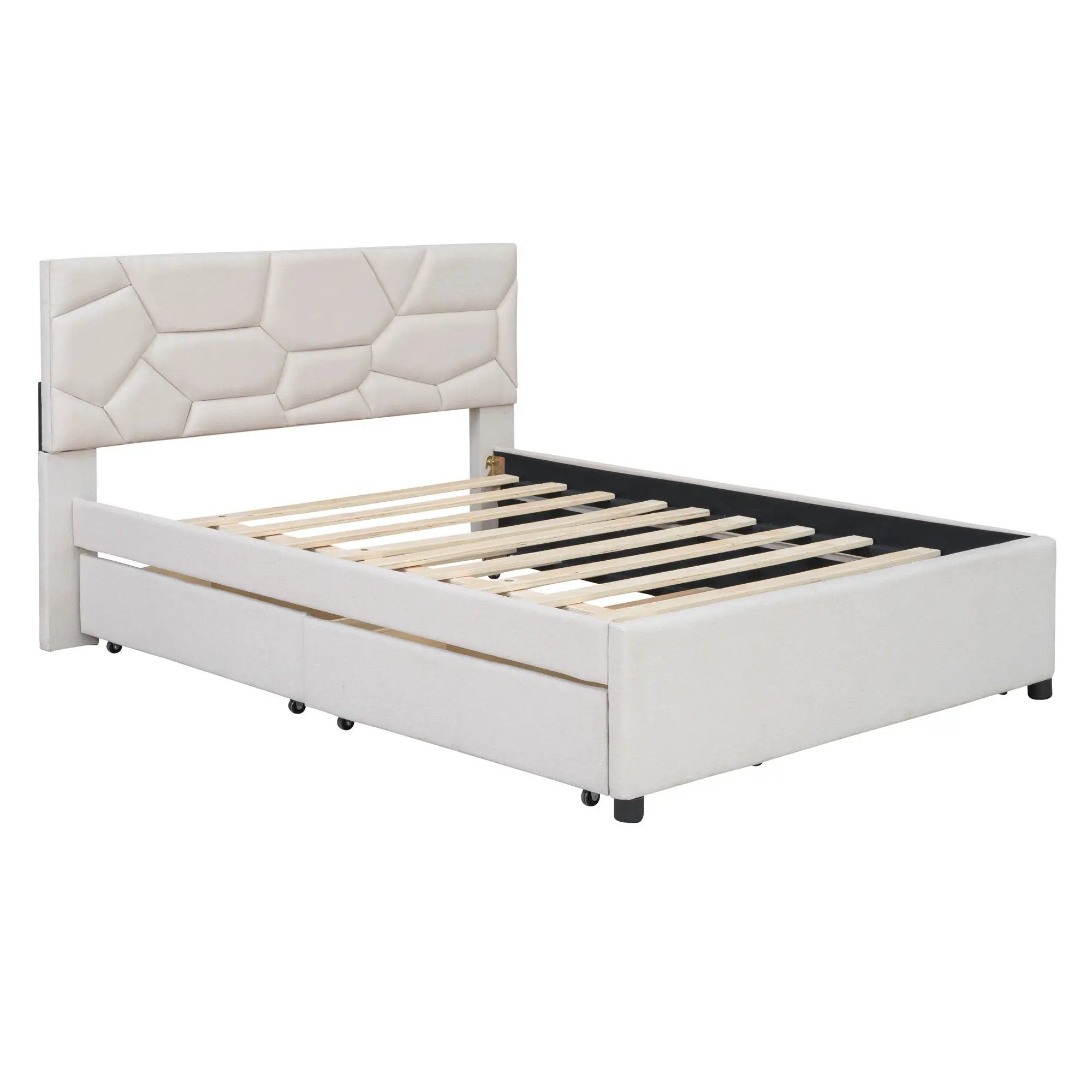 Upholstered Platform Bed With Brick Pattern Headboard And Twin Long Size Trundle by HouseOfZazla
