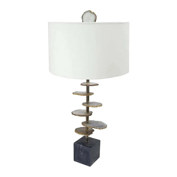 Smoke Agate-Slice Table Lamp with Marble Base