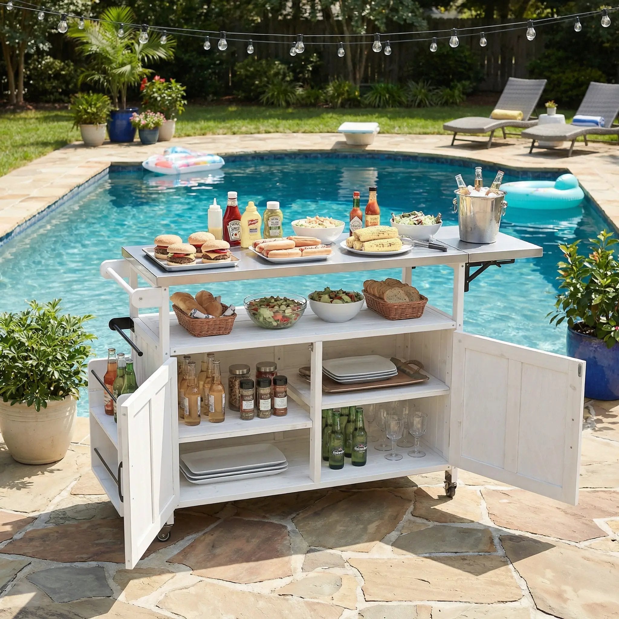Foldable Outdoor Kitchen Island Patio Cart with Storage by HouseOfZazla