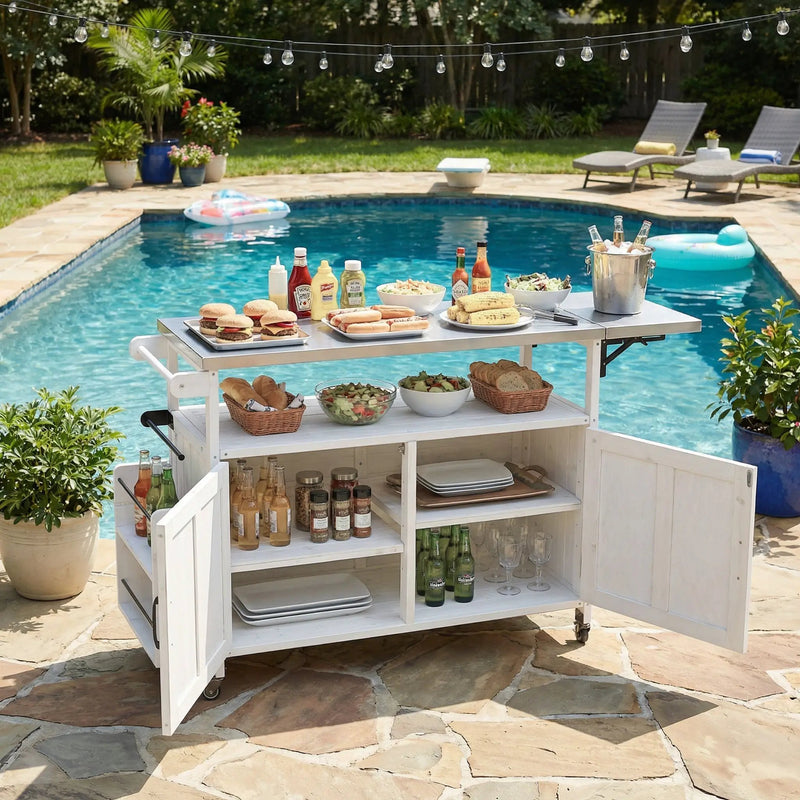 Foldable Outdoor Kitchen Island Patio Cart with Storage by HouseOfZazla