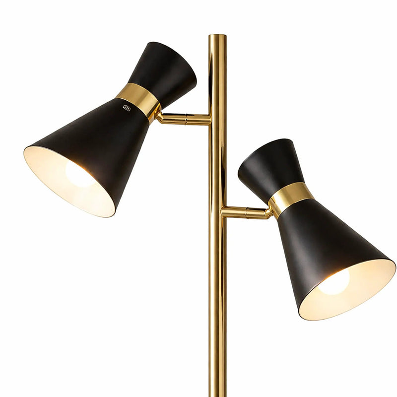 Axis - Floor Lamp With 4 Way Switch Double Spots With Base - Black / Gold by HouseOfZazla