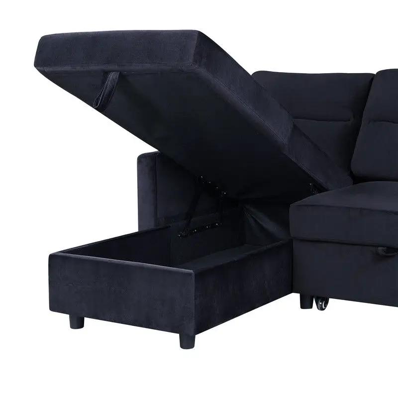 Ivy - Reversible Sleeper Sectional Sofa With Storage Chaise And Side Pocket by HouseOfZazla