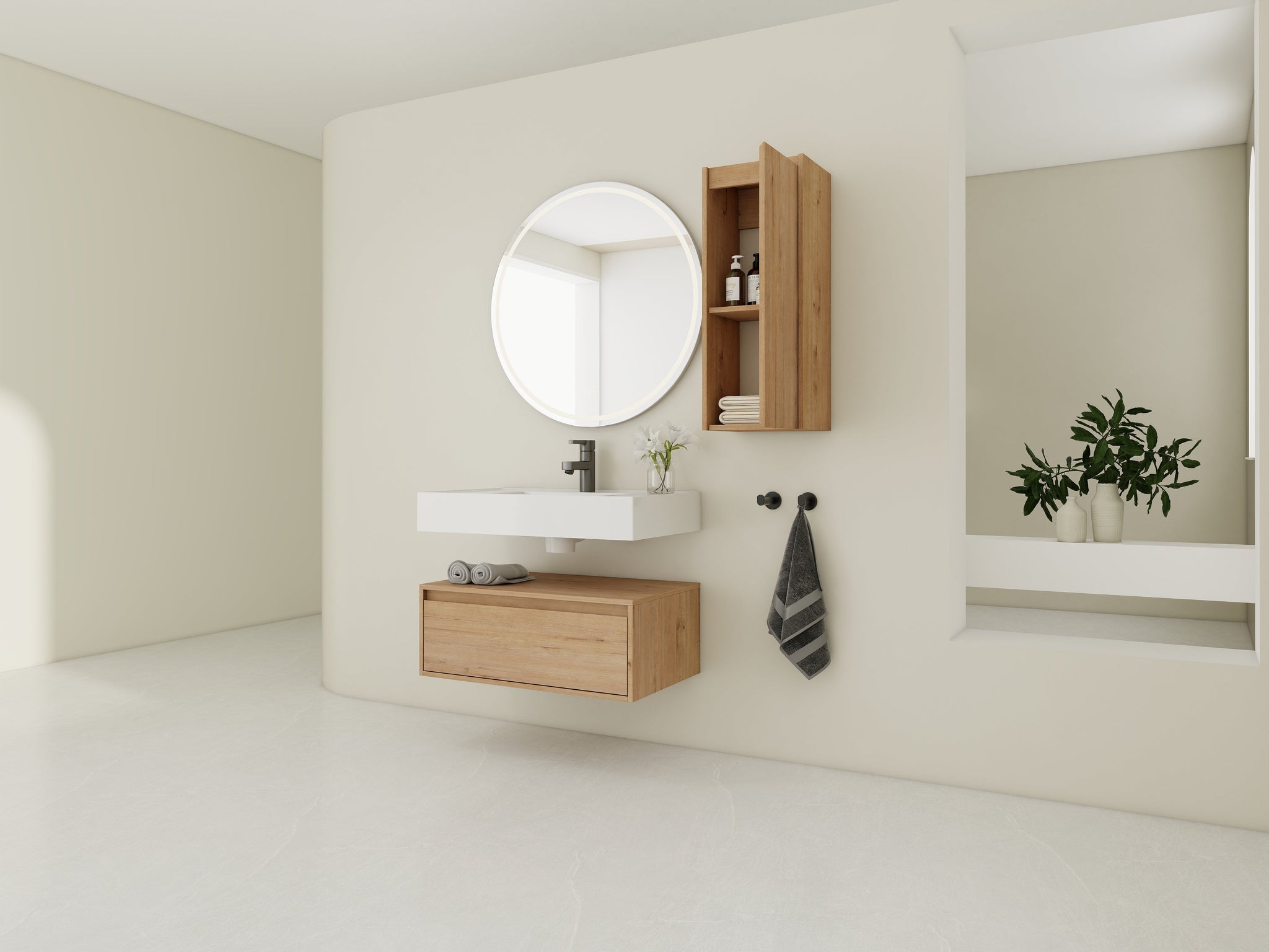 30-Inch Wall-Mounted Bathroom Vanity with Resin Sink and Side Cabinet by HouseOfZazla