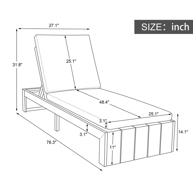Adjustable Outdoor Chaise Lounge Patio Recliner - Beige / Light Teak by HouseOfZazla