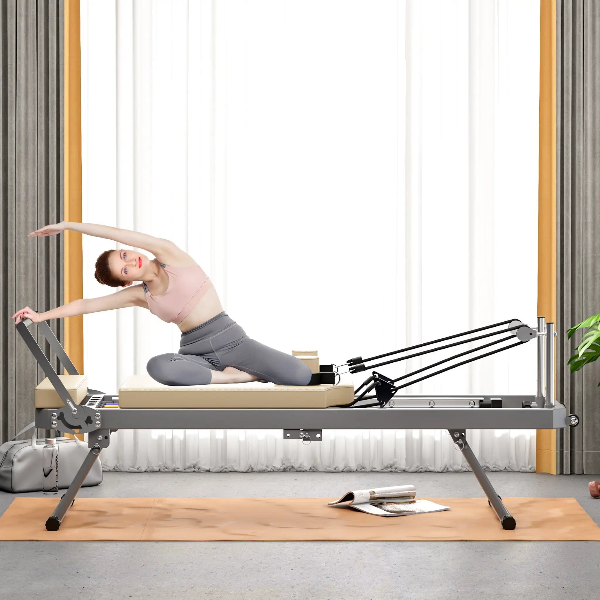 Foldable Pilates Reformer Machine for Home Gym by HouseOfZazla