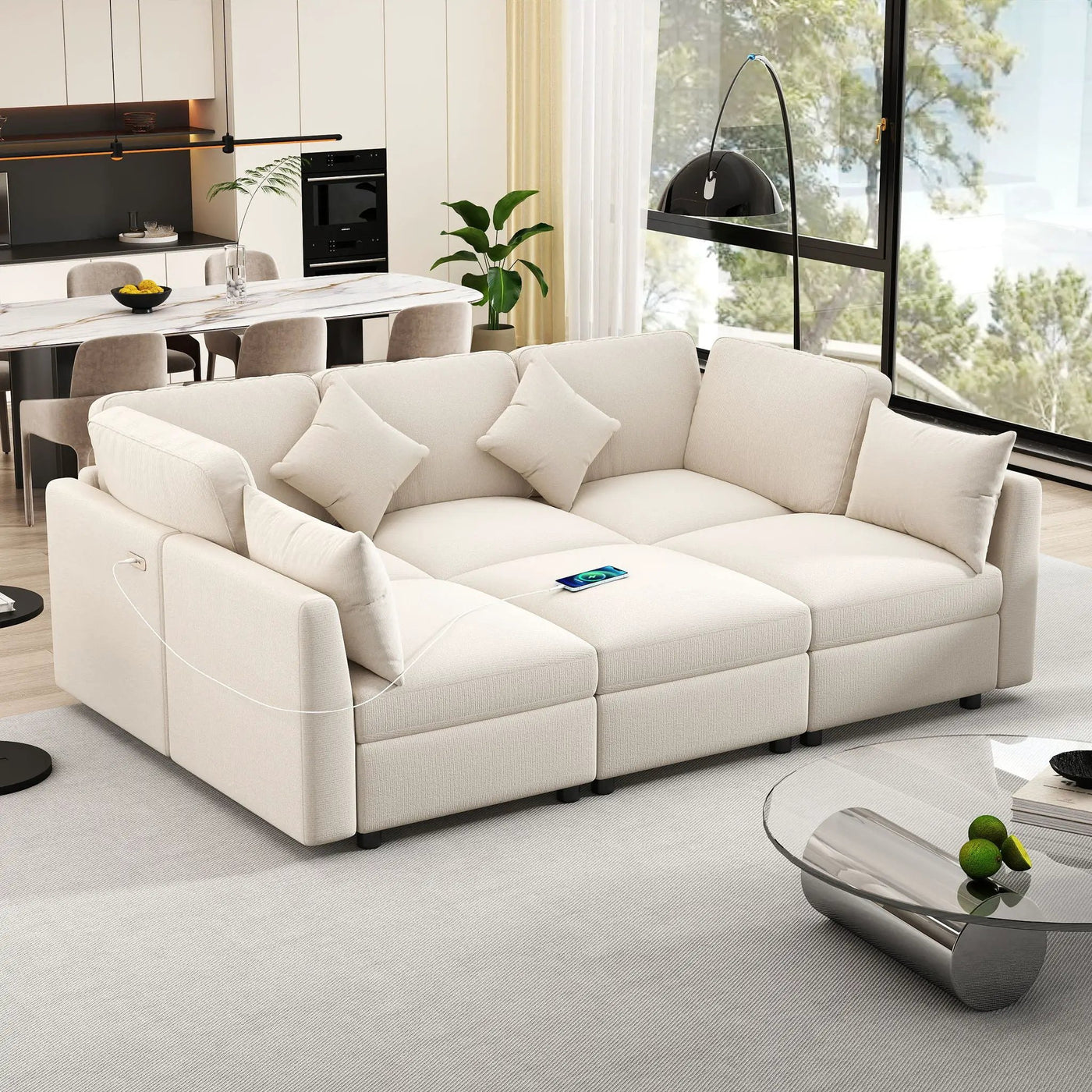 Sectional Sofa Modular U-Shaped With Ottoman & USB Ports by HouseOfZazla