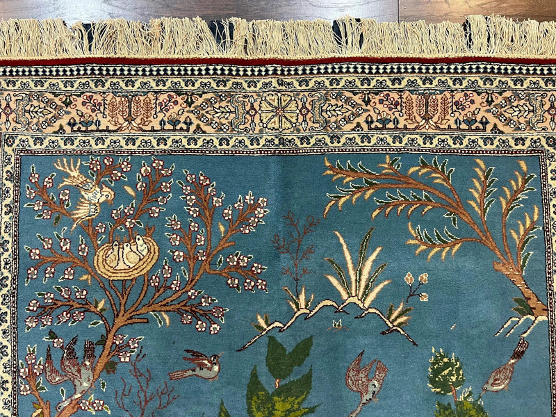 Vintage Persian Qum Pictorial Rug 5x7 - Wool & Silk by Jewel Rugs