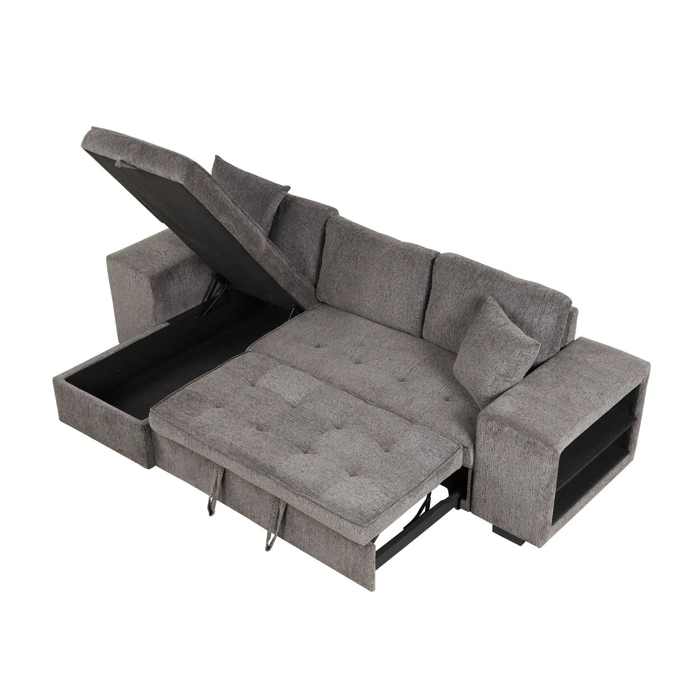 Modern L-Shape 3 Seat Reversible Sectional Couch, Pull Out Sleeper Sofa With Storage Chaise And 2 Stools For Living Room Furniture Set by HouseOfZazla