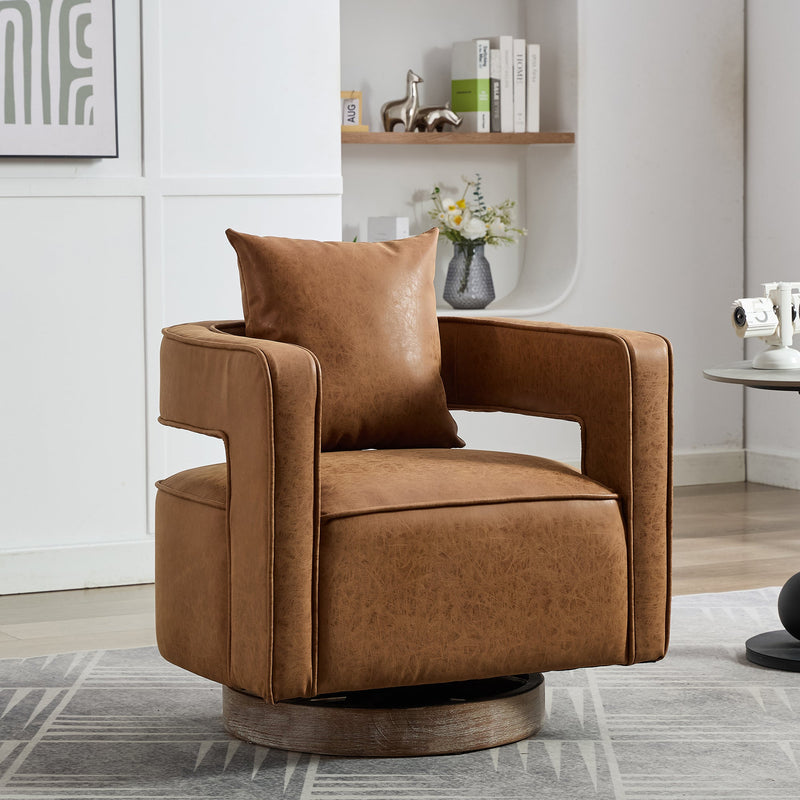 28.9"W Swivel Accent Open Back Barrel Chair in Brown PU by HouseOfZazla