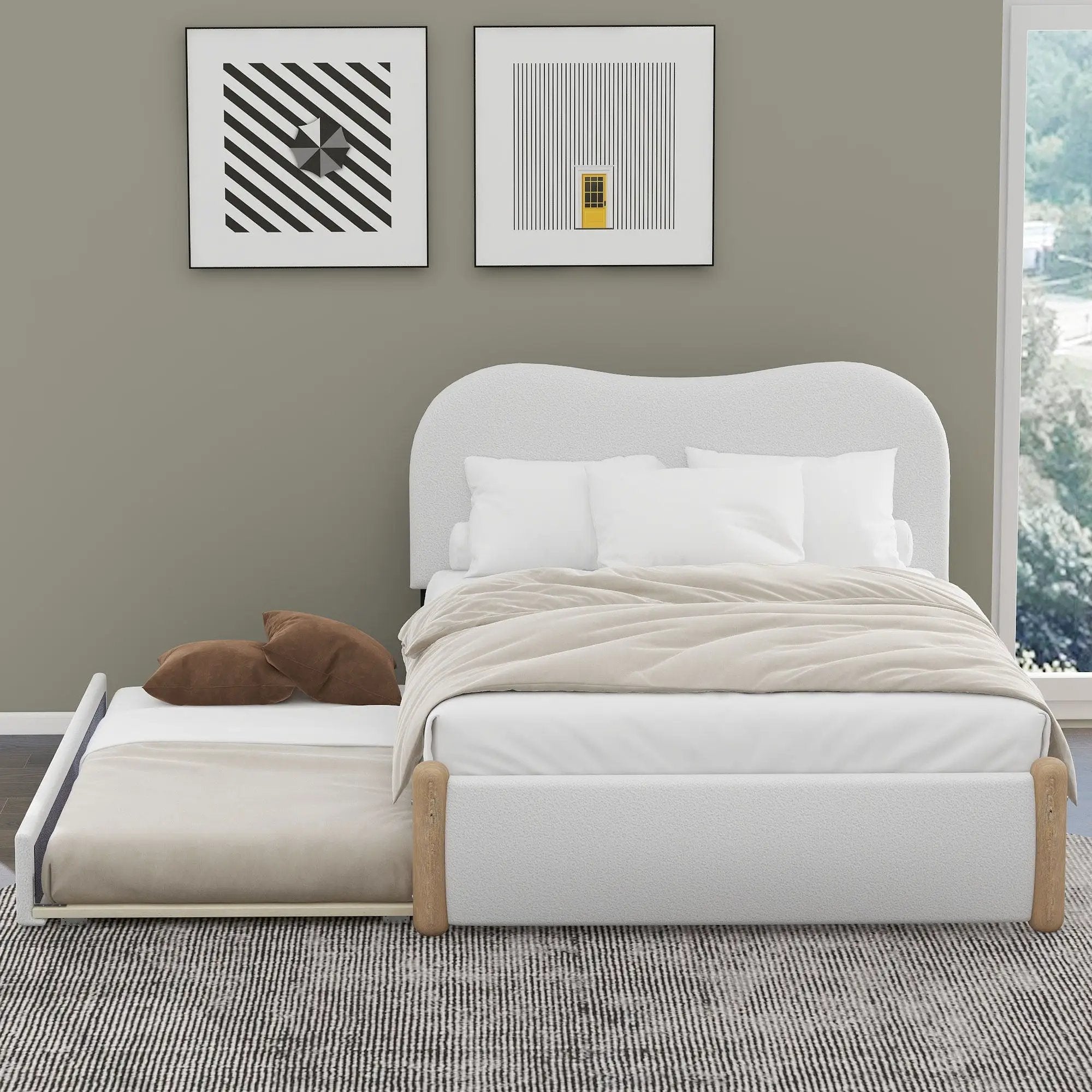 Upholstered Platform Bed With Wood Supporting Feet And Trundle by HouseOfZazla