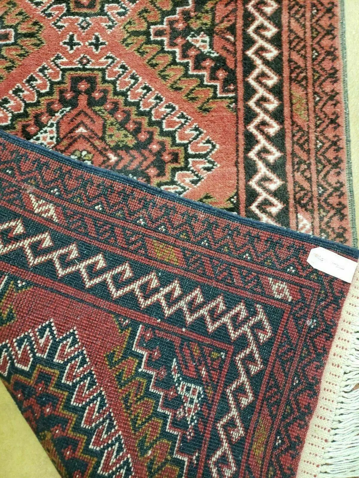 2' 5" X 9' Vintage Handmade Bokhara Red Turkoman Pakistani Wool Runner Rug Organic by Jewel Rugs