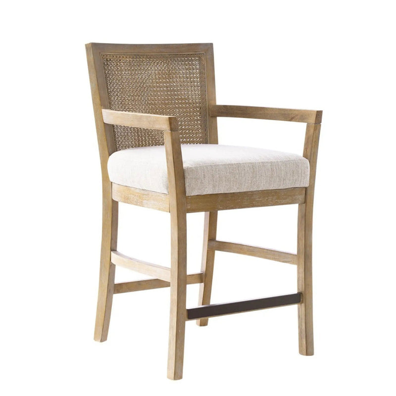 Cane Back Counter Stool With Upholstered Seat - Cream / Reclaimed Natural by Unique Piece Furniture