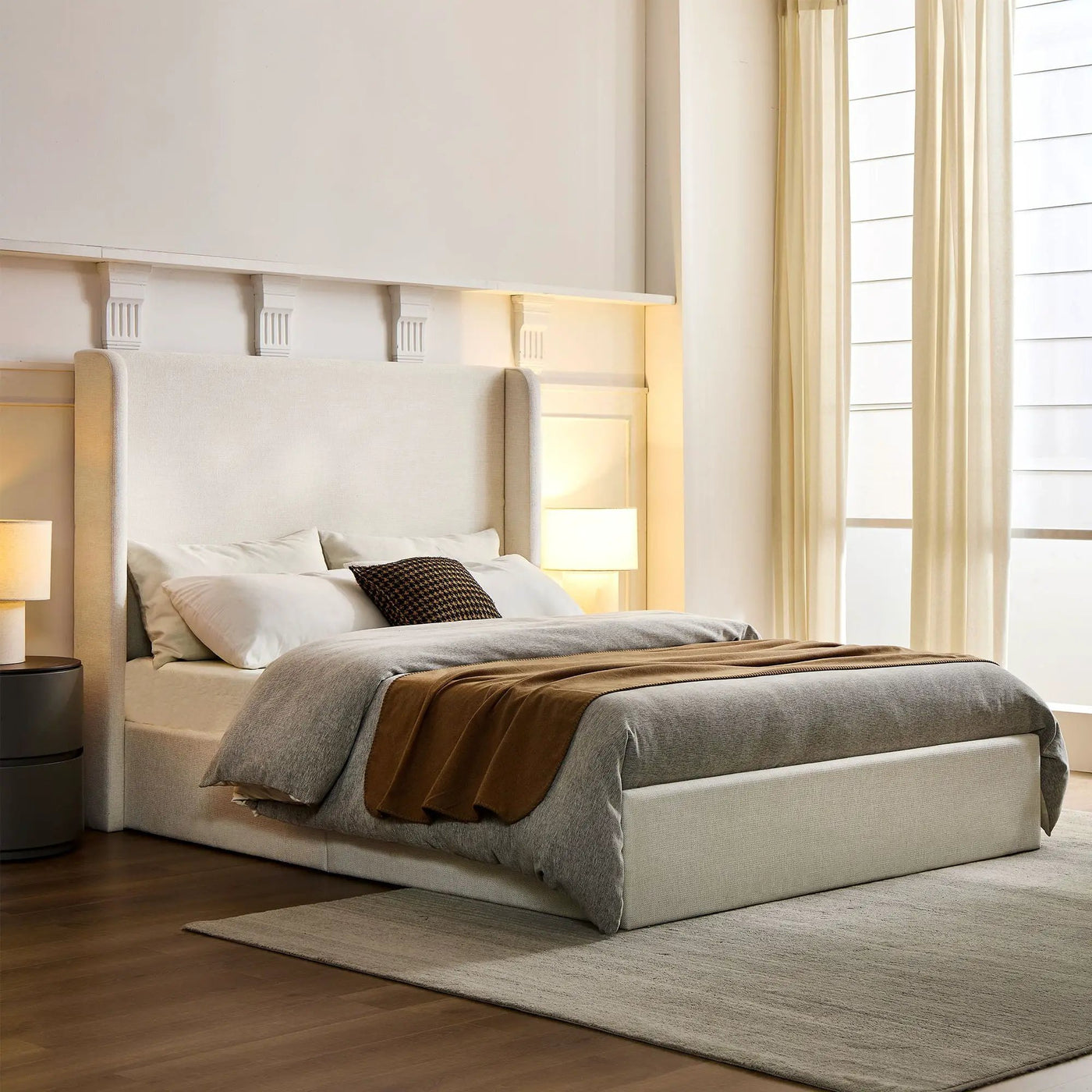 Carmen - Minimalist Upholstered Wingback Bed Frame With High Headboard by HouseOfZazla