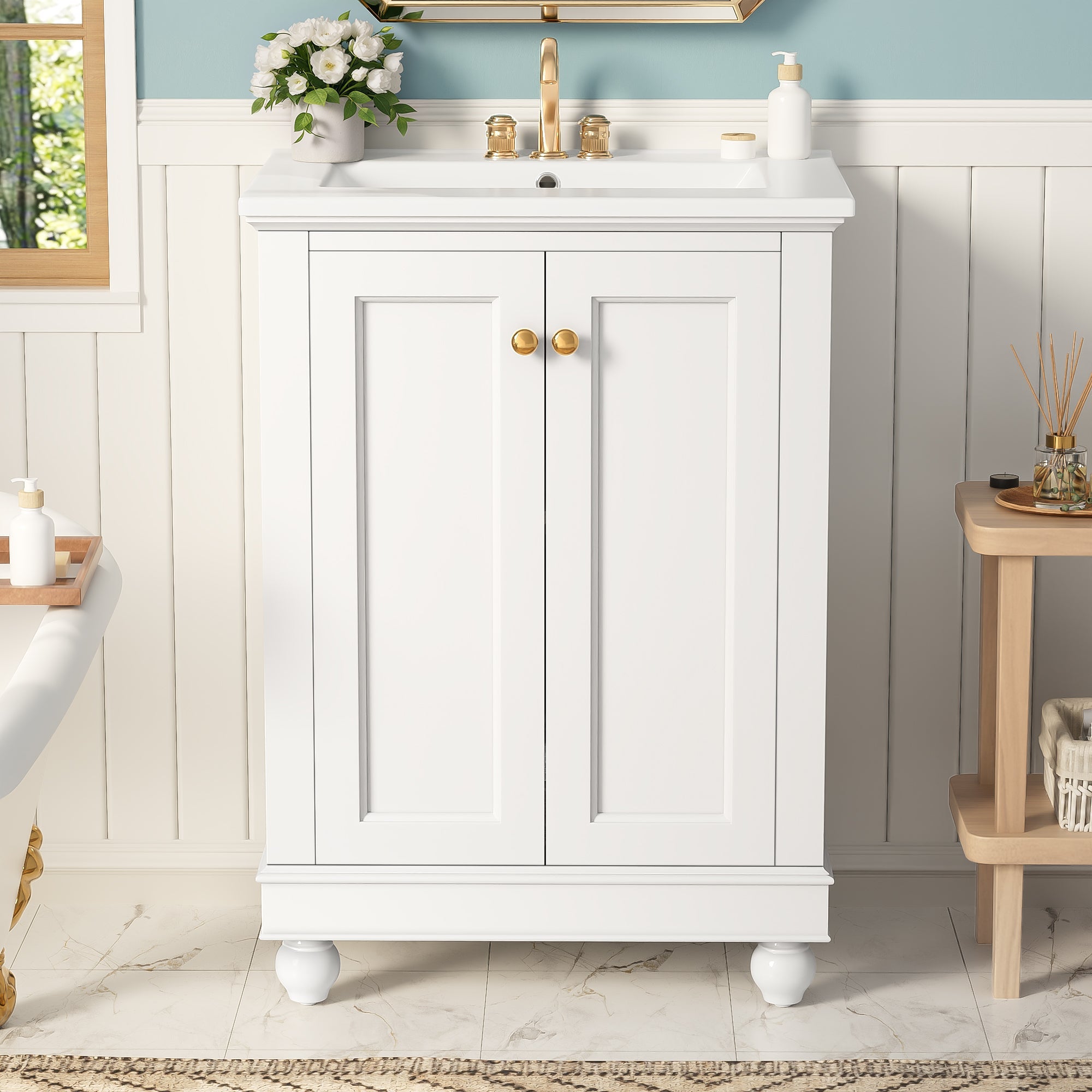 24 Inch Modern Bathroom Vanity Cabinet With Ceramic Sink by HouseOfZazla