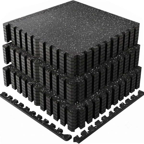 0.79 Inch Thick Gym Floor Mats with Interlocking Design - Black
