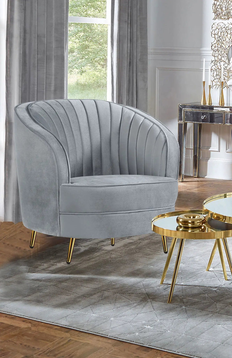Sophia Upholstered Channel Tufted Barrel Accent Chair Grey by Unique Piece Furniture