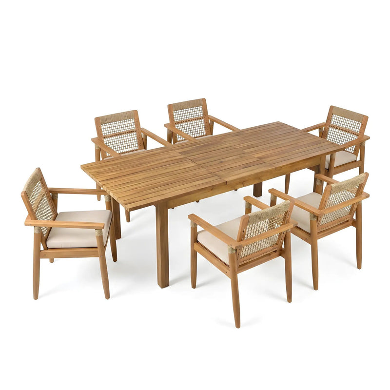 7 Pieces Acacia Wood Outdoor Dining Set with Cushions by HouseOfZazla
