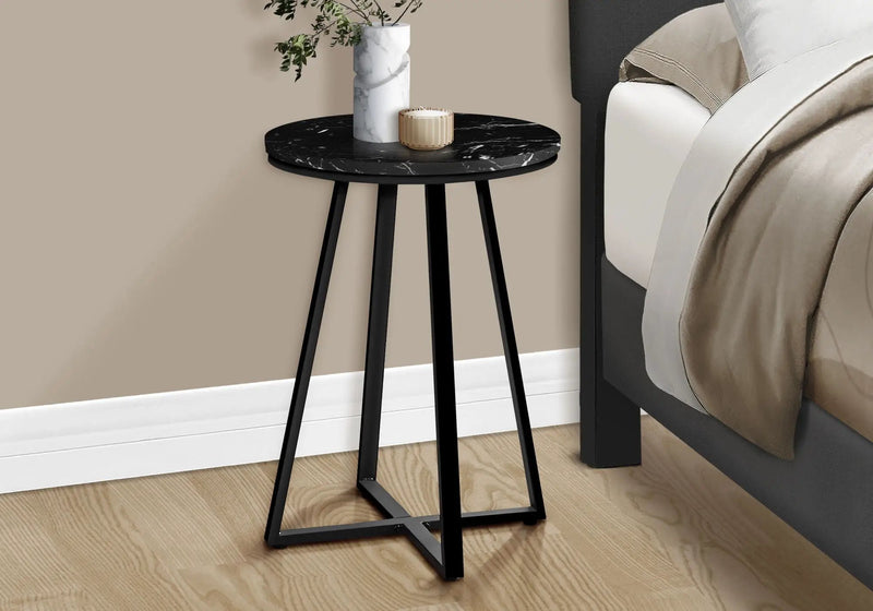 Accent Table, Side, Round Marble Look Contemporary & Modern - Black by Unique Piece Furniture