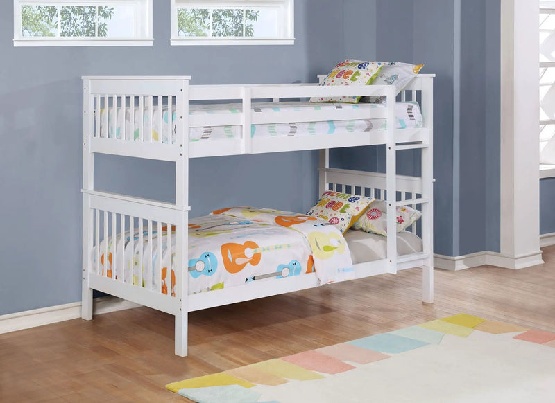 Chapman Wood Twin Over Twin Bunk Bed with Mattress White by Unique Piece Furniture