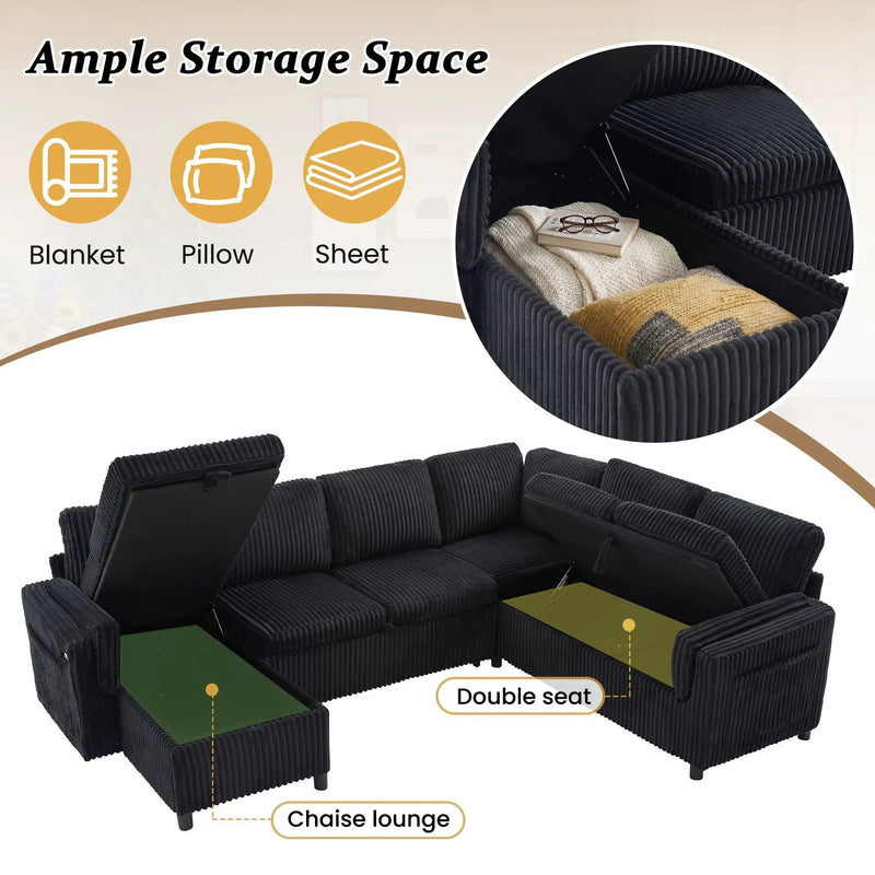 Convertible U-Shaped Sectional Sofa Bed With USB Ports And Storage by HouseOfZazla