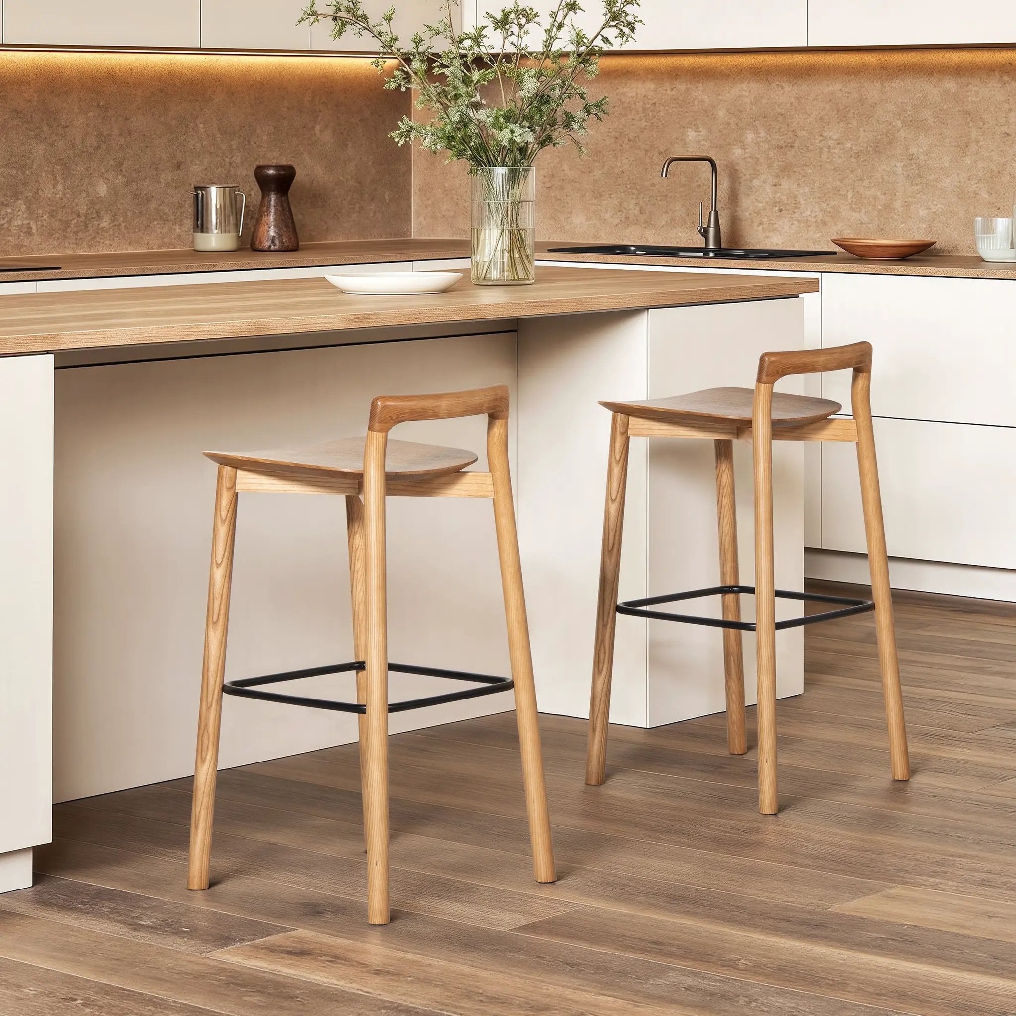 Sven 30" Modern Minimalist Low Back Wood Barstool by HouseOfZazla