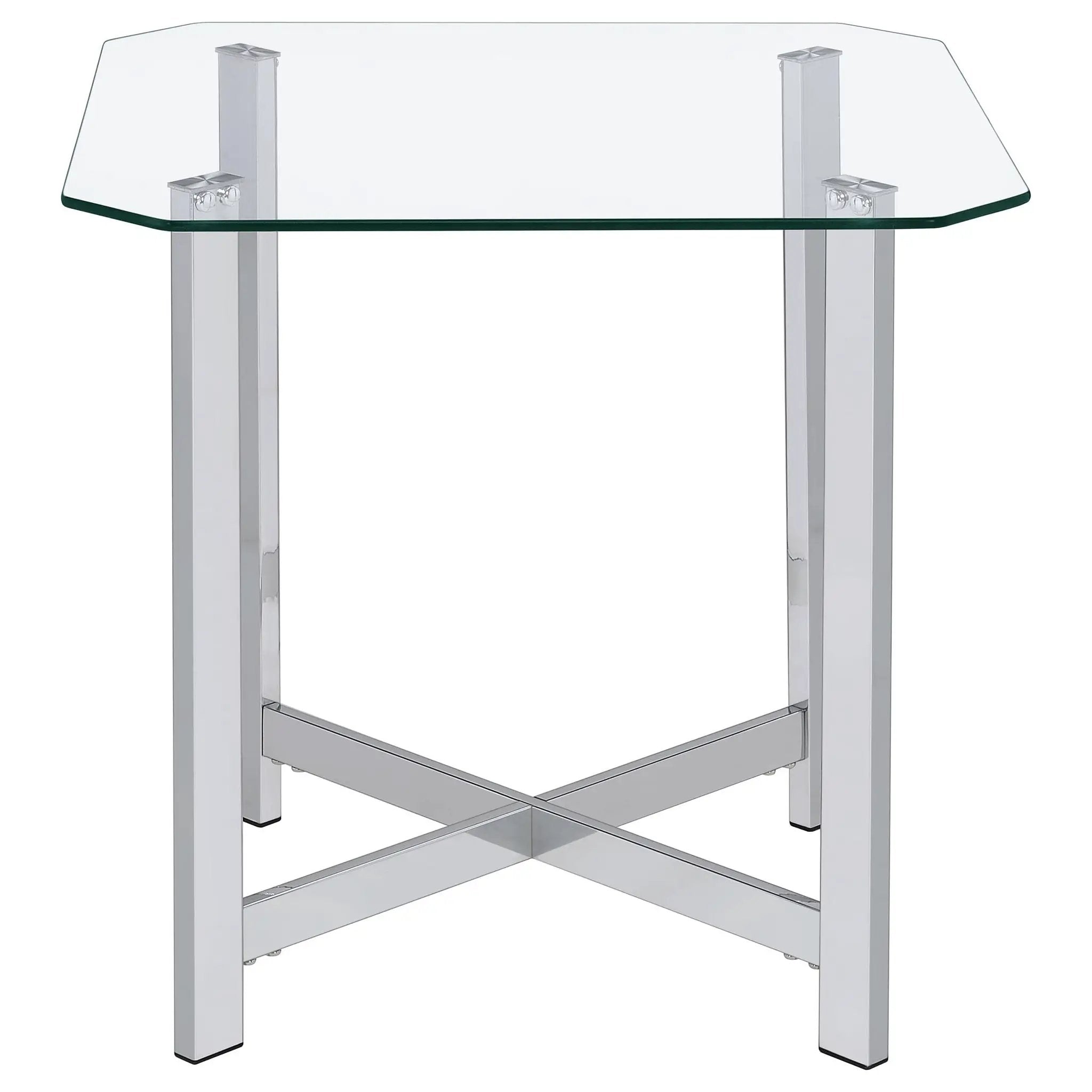 Cronin Square Tempered Glass Top Side End Table Chrome by Unique Piece Furniture