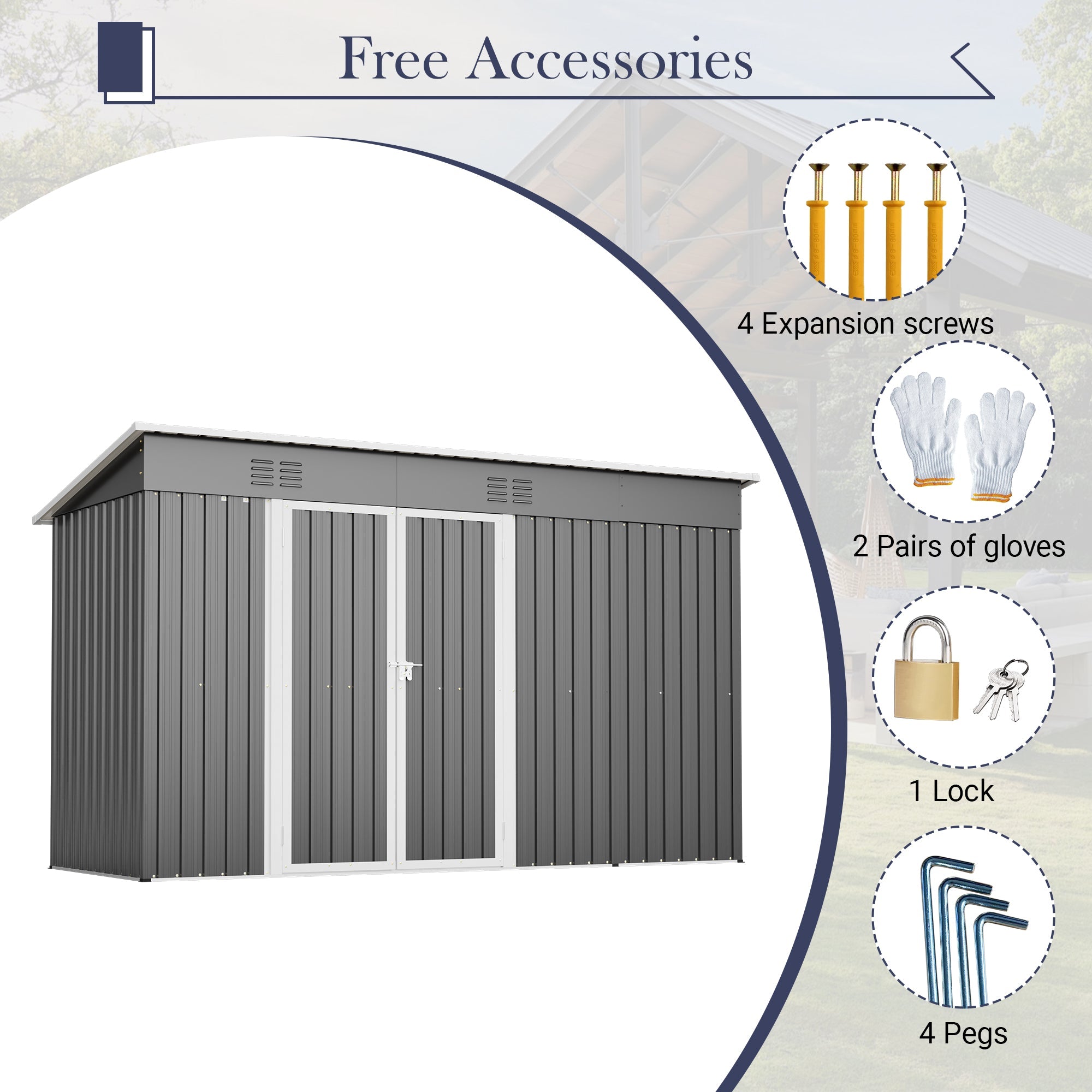 10'x4' Outdoor Metal Storage Shed for Garden Tools Lockable Door With Floor Frame by HouseOfZazla