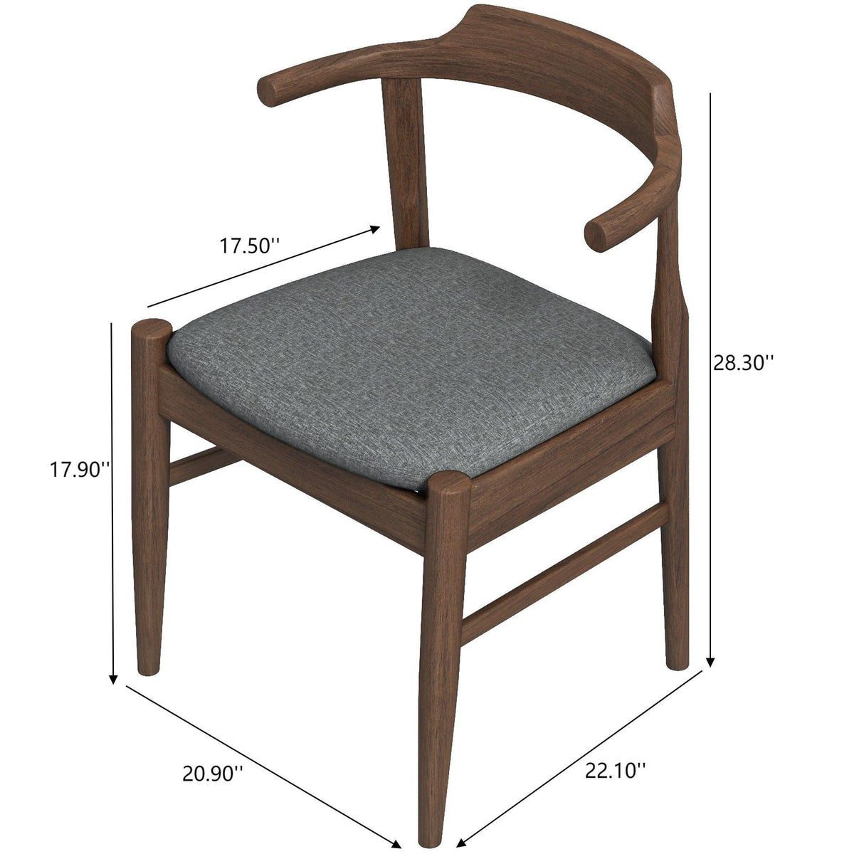 Mid-Century Modern Dining Chair Set of 2 with Solid Wood Frame - Dark Gray or Black, photo 12 of 17