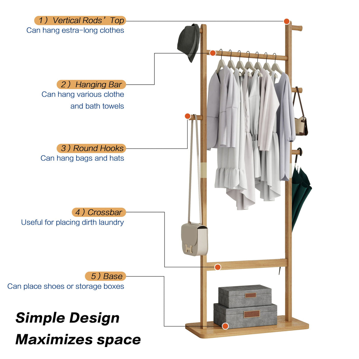 Solid Wood Hat Rack with Space-Efficient Design - Light Brown, White, Dark Brown, photo 9 of 12