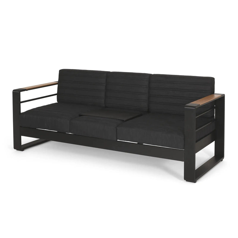 Giovanna 3-Seater Sofa with Aluminum Frame and Water-Repellent Cushions - Black by HouseOfZazla