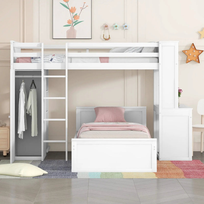 Loft Bed With A Stand Alone Bed, Shelves, Desk, And Wardrobe by HouseOfZazla