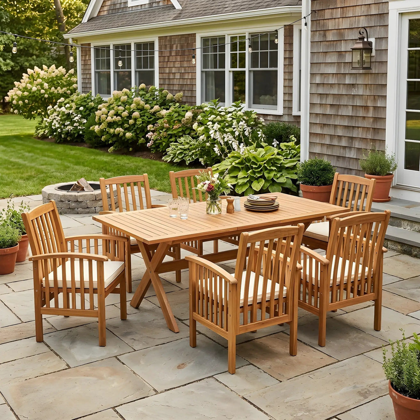 7-Piece Acacia Wood Outdoor Dining Set by HouseOfZazla