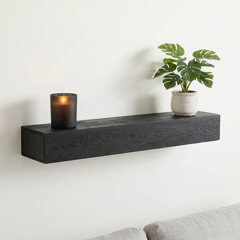 48'' Embossed Fireplace Mante, Wall Mounted Floating Shelf - Black by HouseOfZazla