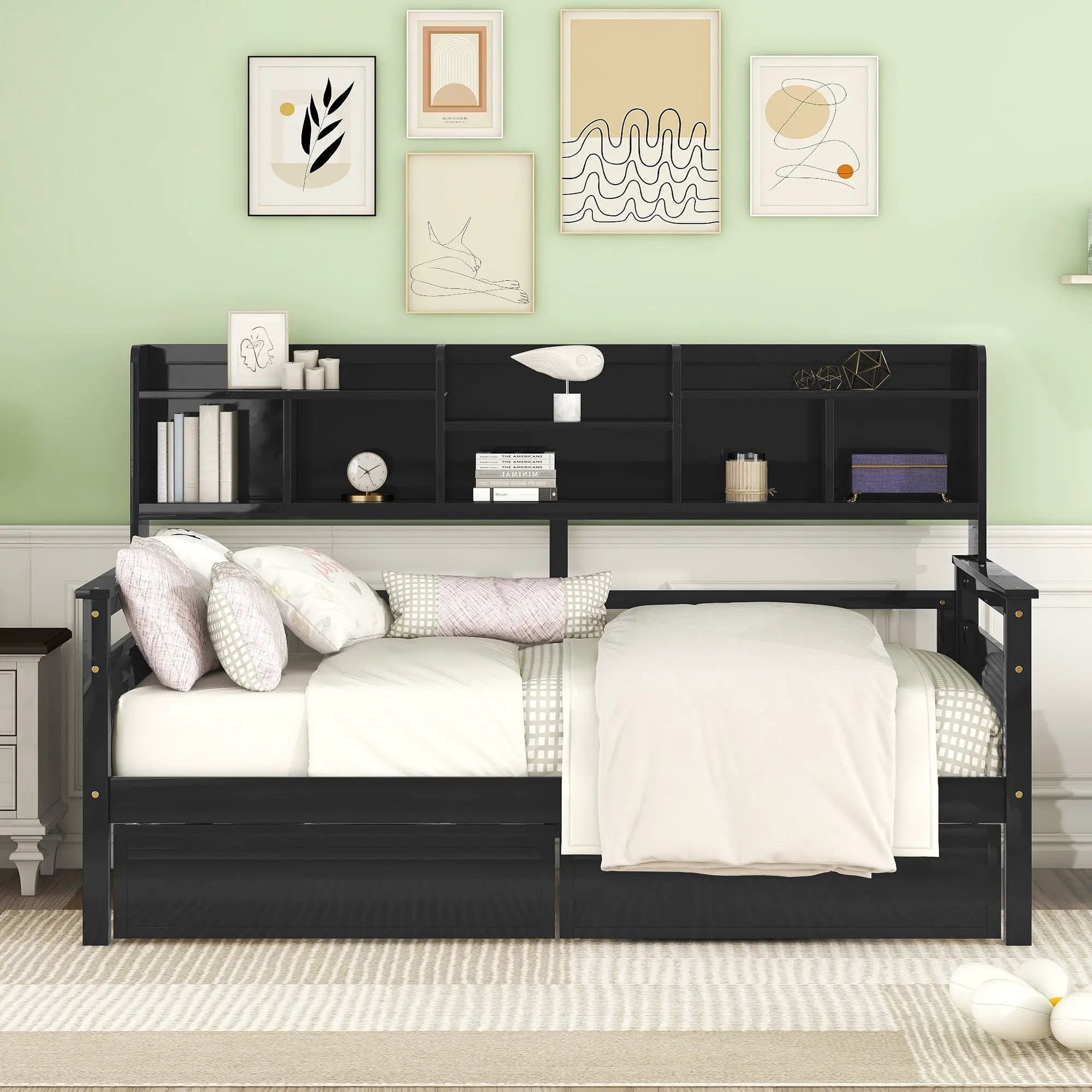 Daybed, Slat Support, With Bedside Shelves And 2 Drawers by HouseOfZazla
