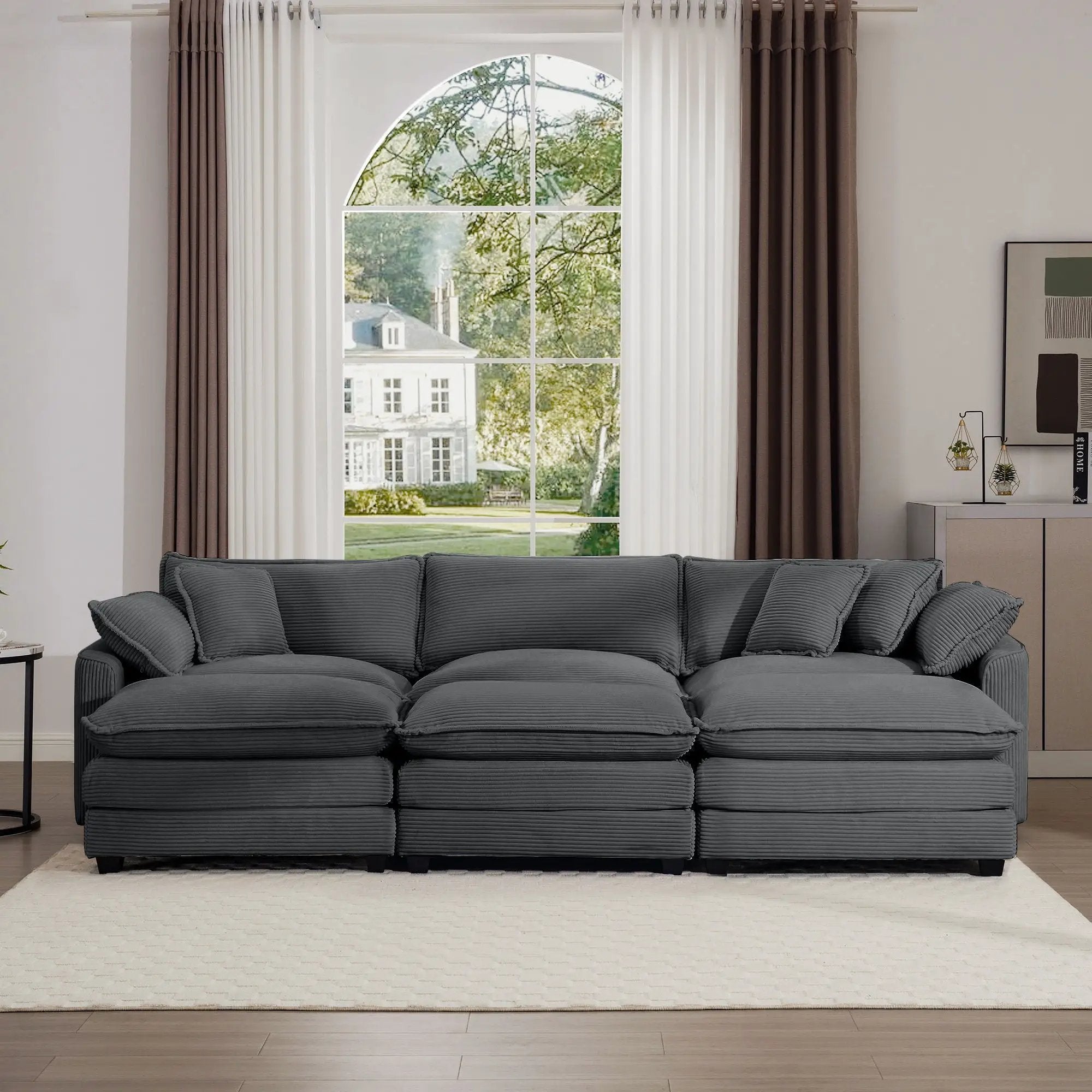 Modern Oversized Modular Cushion Sofa With Ottoman, Low Back, Deep Seating Sofa Set by Unique Piece Furniture