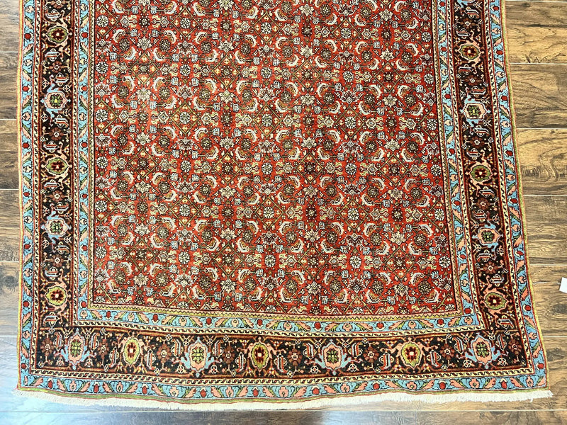 Antique Persian Bidjar Rug 5x7, Repeated Allover Herati Pattern, Red, Handmade Wool Carpet by Jewel Rugs