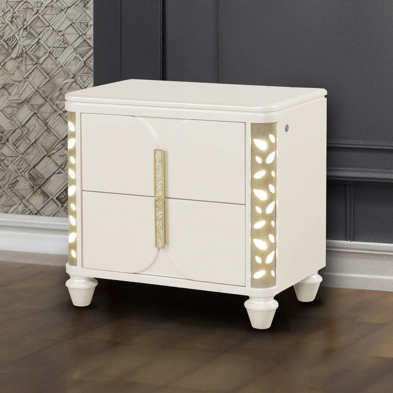 Cinderella - Nightstand With LED Accents And 2 Storage Drawers - Beige by HouseOfZazla