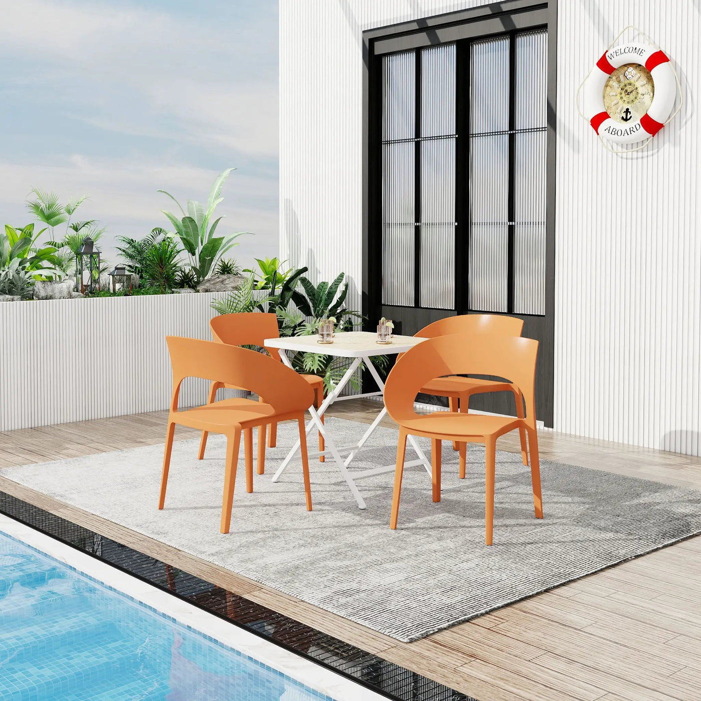 4 Piece Set Of Modern Designed Single Chairs With Folding Square Table by HouseOfZazla