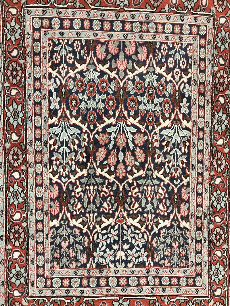 Pak Persian Rug 3x4, Wool Hand Knotted Vintage Traditional Carpet, Navy Blue & Red, Very Fine Small Handmade Floral Rug by Jewel Rugs