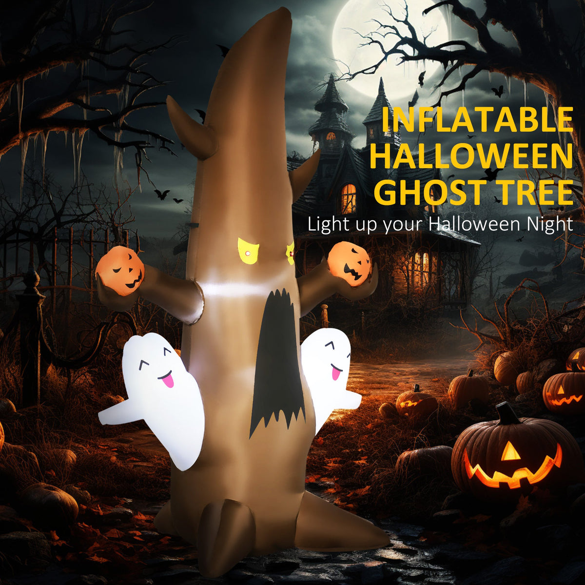 5FT Inflatable Halloween Ghost Tree with LED Lights - Brown, photo 7 of 9