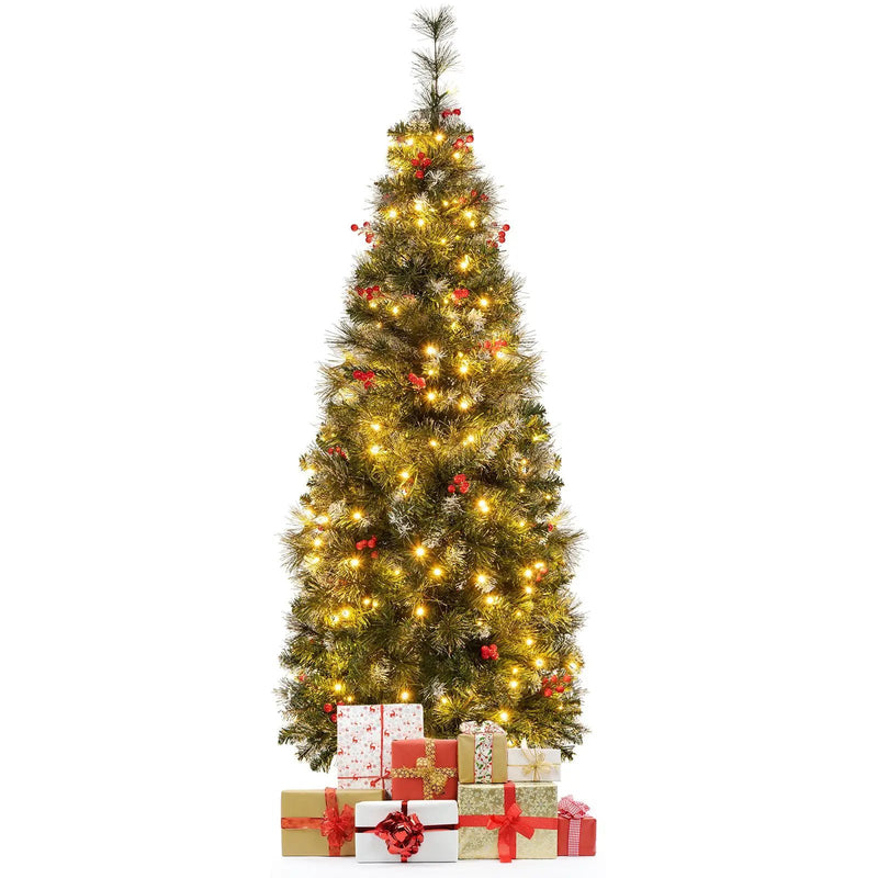 5/6/7/8/9 FT Pre-Lit Artificial Hinged Slim Pencil Christmas Tree by DirectDeals