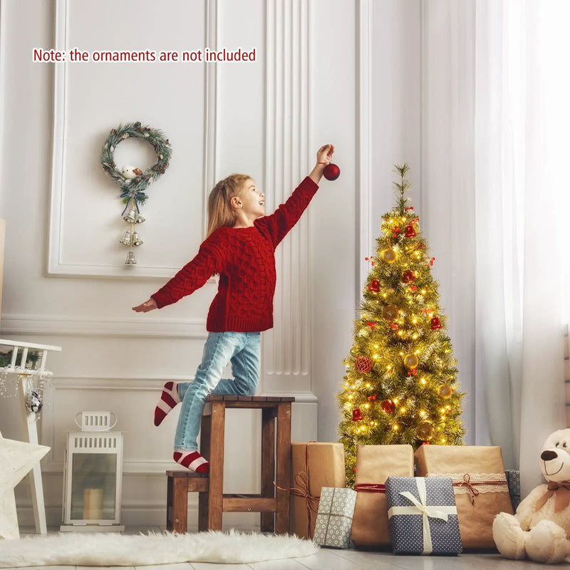 5/6/7/8/9 FT Pre-Lit Artificial Hinged Slim Pencil Christmas Tree by DirectDeals