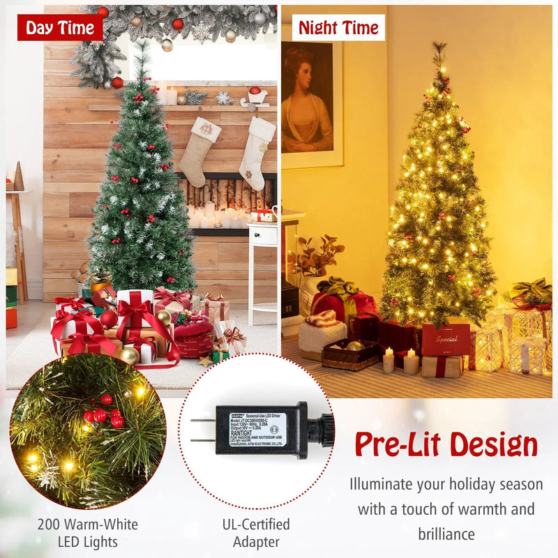 5/6/7/8/9 FT Pre-Lit Artificial Hinged Slim Pencil Christmas Tree by DirectDeals