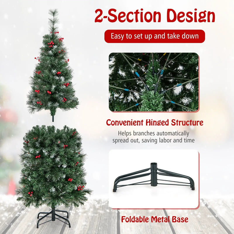 5/6/7/8/9 FT Pre-Lit Artificial Hinged Slim Pencil Christmas Tree by DirectDeals