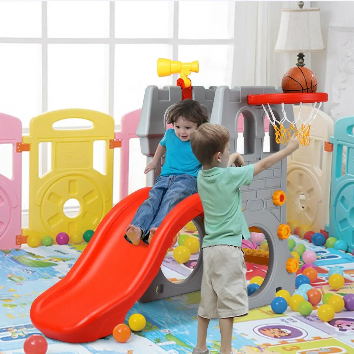 5 in 1 Toddler Climber Slide Playset with Basketball Hoop and Telescope by DirectDeals
