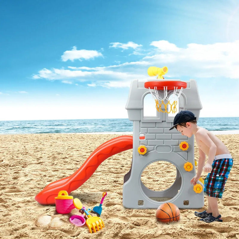 5 in 1 Toddler Climber Slide Playset with Basketball Hoop and Telescope by DirectDeals