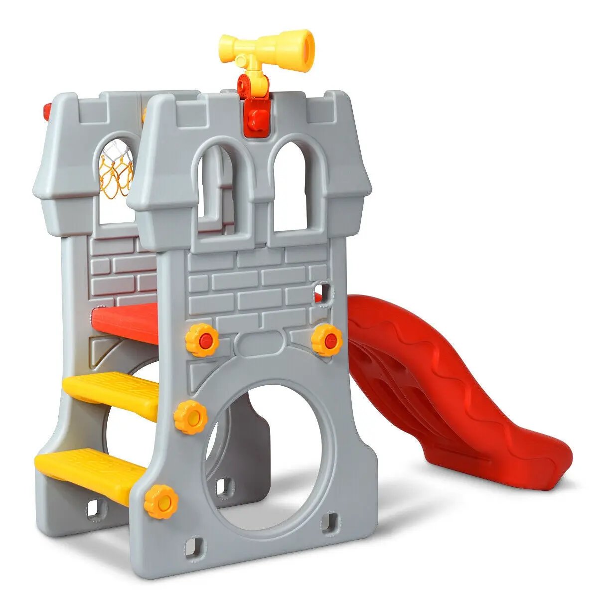 5 in 1 Toddler Climber Slide Playset with Basketball Hoop and Telescope by DirectDeals
