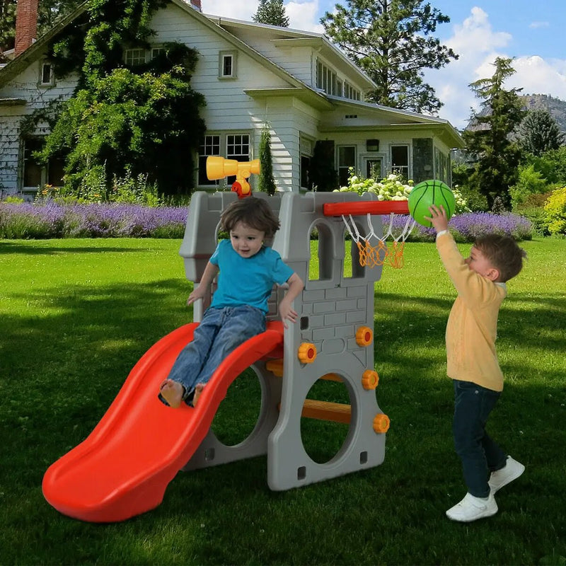 5 in 1 Toddler Climber Slide Playset with Basketball Hoop and Telescope by DirectDeals